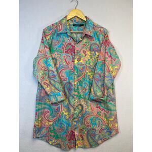 Lauren Ralph Lauren Woman's Colorful Paisley Tunic Button-Down Shirt Boho